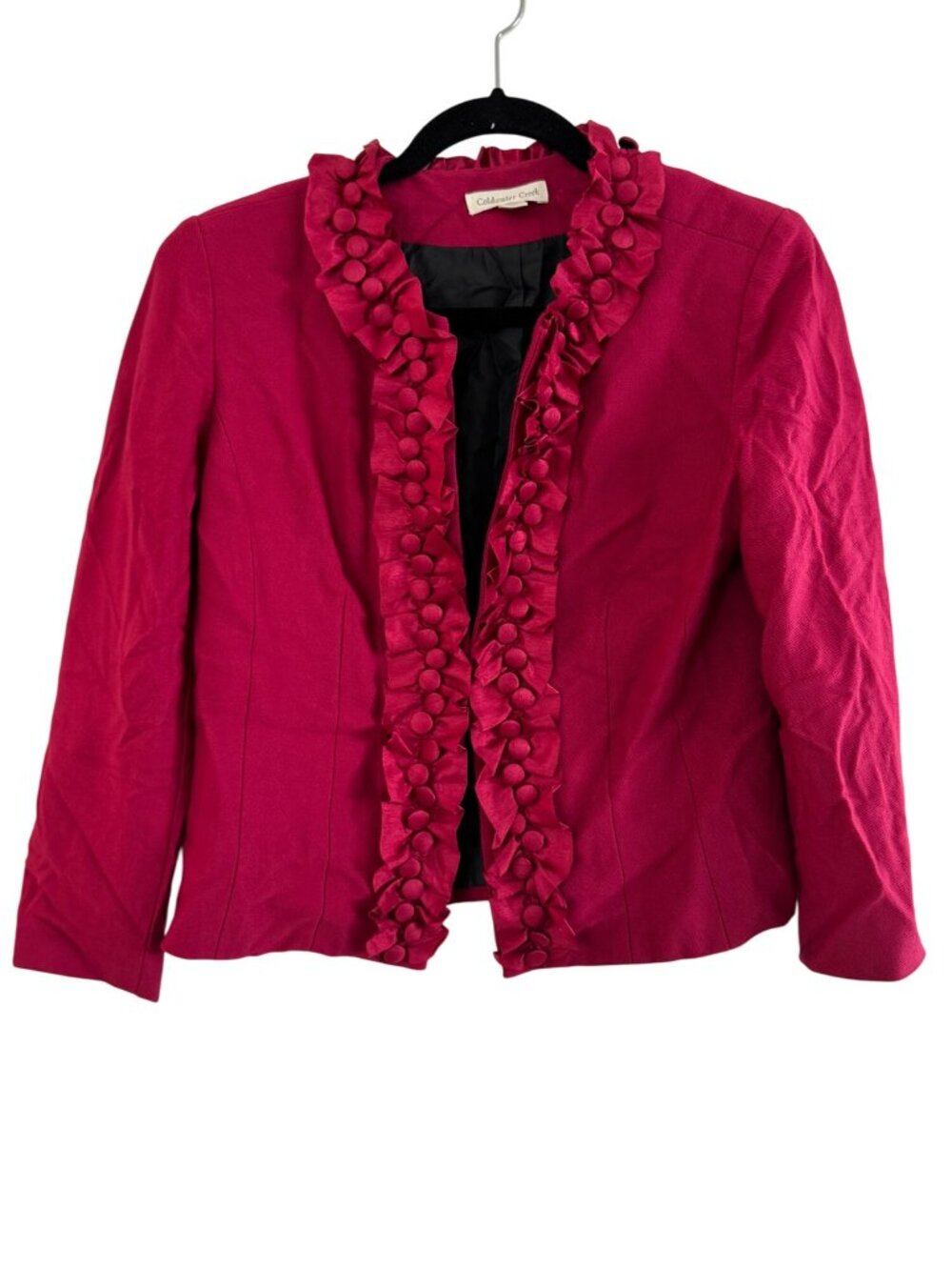 Coldwater Creek Fuchsia Ruffled Blazer Jacket P6 Rayon Nylon Spandex Blend Women